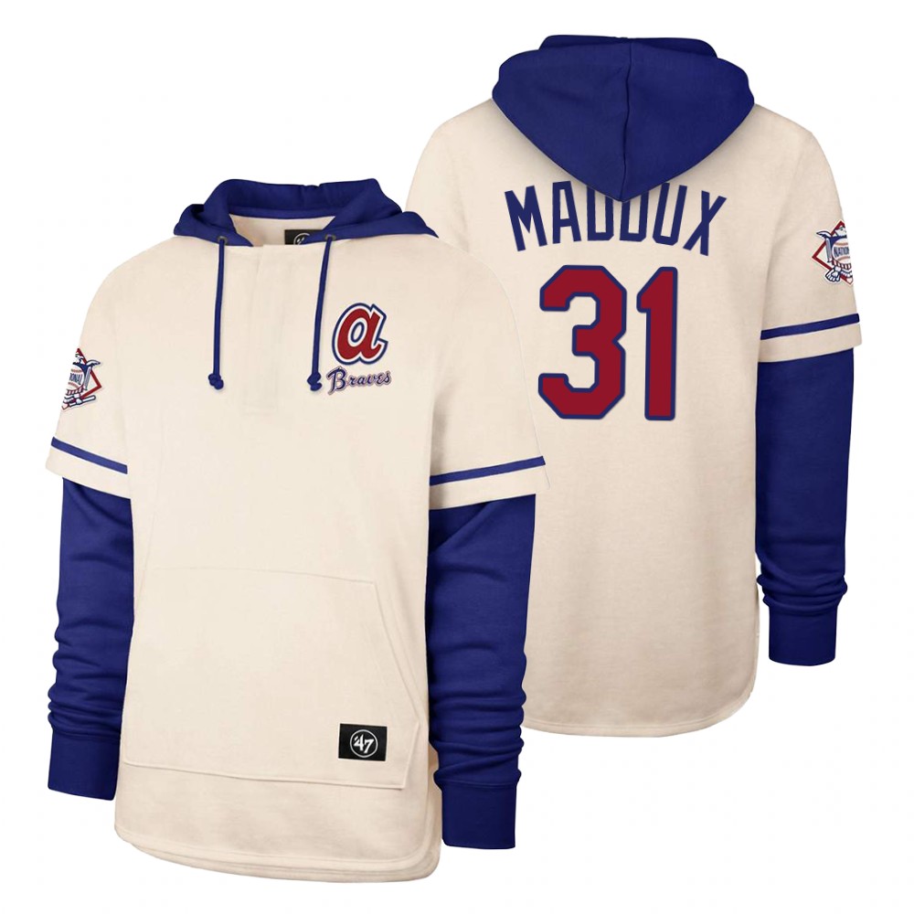 Men Atlanta Braves #31 Maddux Cream 2021 Pullover Hoodie MLB Jersey